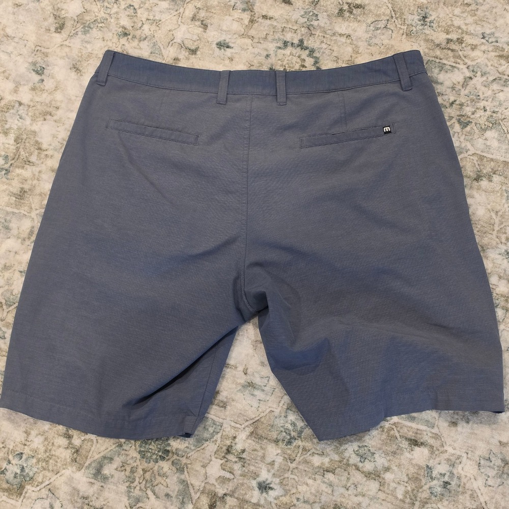 TravisMathew Beck Golf Shorts Mens 38 Blue Grey Micro Stripe Stretch Casual - Picture 5 of 5
